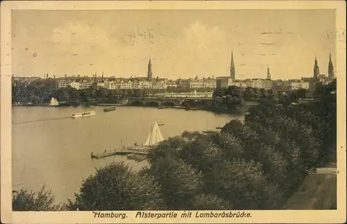 Ansichtskarte Hamburg Alsterpartie mit Lombardsbrücke 1915