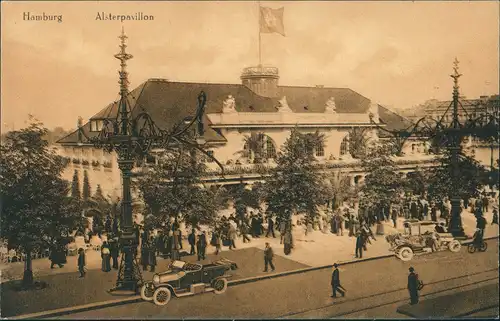 Ansichtskarte Hamburg Alsterpavillon - Autos 1913