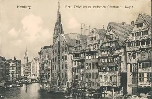 Ansichtskarte Hamburg Fleet, Deichstrasse zwischen Cremon u. Kajen. 1914