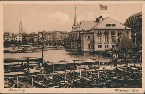 Ansichtskarte Hamburg Alsterpavillon vom Bootsanleger 1927