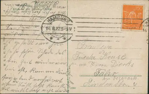 Ansichtskarte St. Pauli-Hamburg Elbtunnel - Innen Menschen Auto 1922