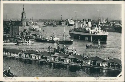 Ansichtskarte Hamburg Kehrwiederspitze - Frachter, Überseedampfer 1934