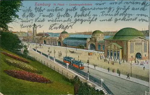 Ansichtskarte St. Pauli-Hamburg Landungsbrücken, Straße - Straßenbahn 1928