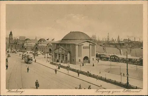 Ansichtskarte St. Pauli-Hamburg Elbtunnel, Straße - Straßenbahn 1929