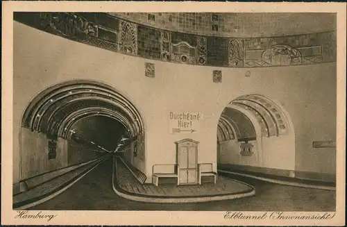 Ansichtskarte St. Pauli-Hamburg Elbtunnel - Innen 1928