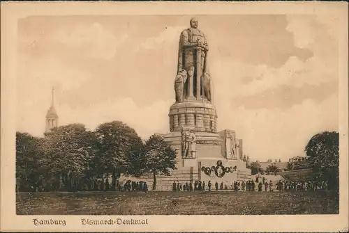 Ansichtskarte St. Pauli-Hamburg Bismarck-Denkmal, Park - belebt 1922