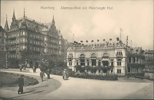 Ansichtskarte Hamburg Alsterpavillon und Hamburger Hof 1909