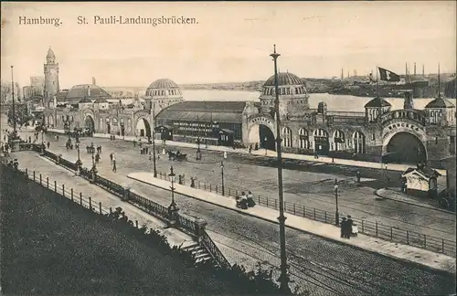 Ansichtskarte St. Pauli-Hamburg Landungsbrücken, Straße - Fernblick 1909