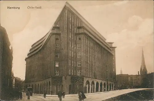 Ansichtskarte Hamburg Chilehaus - Straße, Kirche 1923