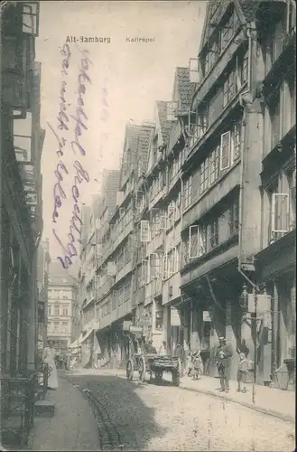 Ansichtskarte Hamburg Kattrepel, Geschäfte - Frauen Holzfuhre 1922