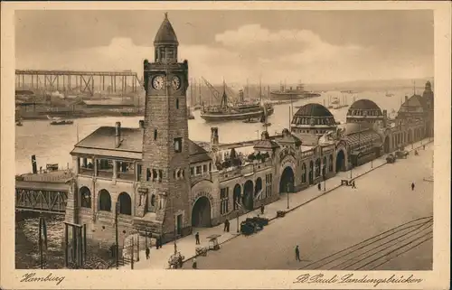 Ansichtskarte St. Pauli-Hamburg Landungsbrücken, Werft - Dampfer 1922