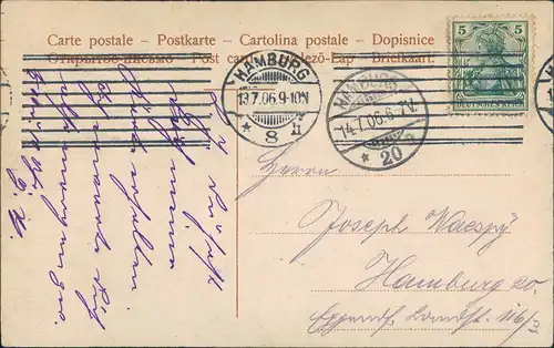 Ansichtskarte Neustadt-Hamburg Michaeliskirche, Straße, Geschäfte 1906