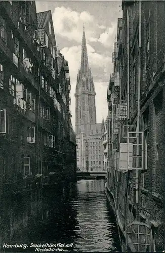 Ansichtskarte Hamburg Steckelhörnflet mit Nicolaikirche 1925