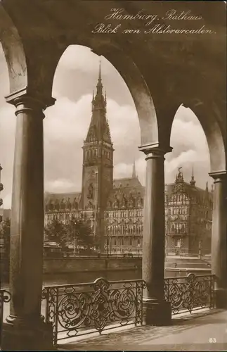 Ansichtskarte Hamburg Alsterarkade, Kiosk Rathaus 1928
