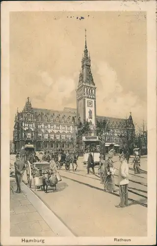 Ansichtskarte Hamburg Rathaus, Typen Verkehr Milchkannen 1912