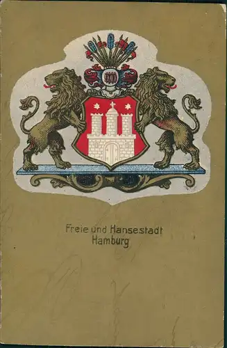 Ansichtskarte Hamburg Heraldik AK - Gold Fond 1914 Goldrand