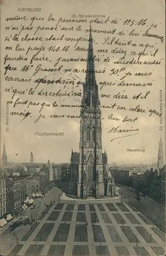 Ansichtskarte Hamburg Hopfenmarkt - Kirchen 1912