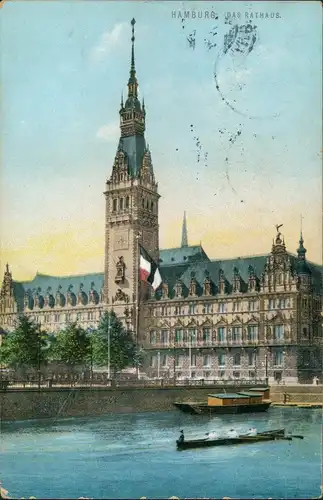 Ansichtskarte Hamburg Rathaus, Boot 1911