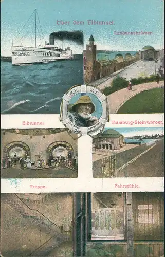 Ansichtskarte St. Pauli-Hamburg Fahrstühle, Treppe, Elbtunnel, Seemann 1927