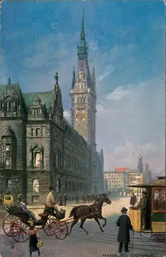 Ansichtskarte Hamburg Rathaus, Kutsche - Künstlerkarte 1913