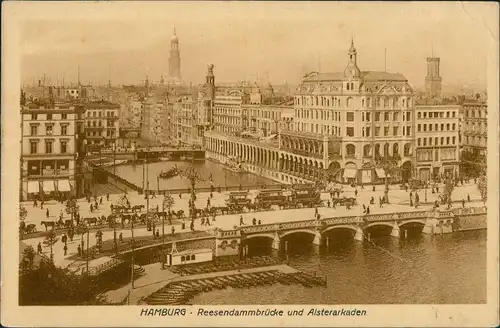 Ansichtskarte Hamburg Reesendammbrücke und Alsterarkaden 1909