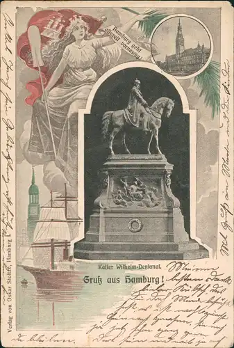 Hamburg Künstlerkarte Wilhelm Denkmal Frau Hamburg geht allezeit vorneweg! 1903