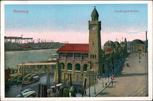 Ansichtskarte St. Pauli-Hamburg Landungsbrücken Elbtunnel Werft 1922