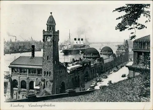 Ansichtskarte St. Pauli-Hamburg Landungsbrücken Straße Dampfer 1938