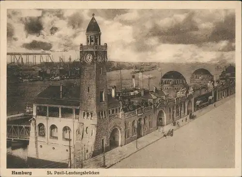 Ansichtskarte St. Pauli-Hamburg Landungsbrücken Dampfer Werft 1922