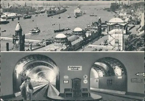 Ansichtskarte St. Pauli-Hamburg 2 Bild Elbtunnel Hafen 1955
