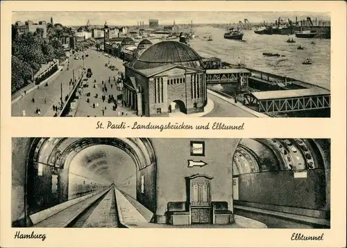 Ansichtskarte St. Pauli-Hamburg Elbtunnel 2 Bild Innen und außen 1932