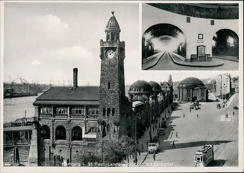 Ansichtskarte St. Pauli-Hamburg Elbtunnel, Kreuzung Landungsbrücken 1930
