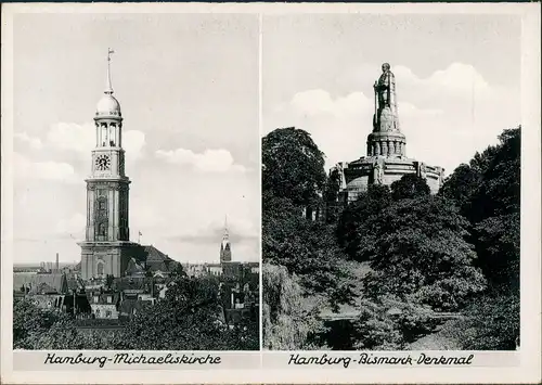 Ansichtskarte St. Pauli-Hamburg Michaeliskirche Bismarck-Denkmal 2 Bild 1929