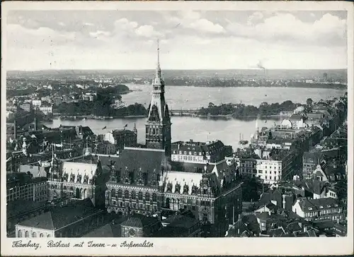 Ansichtskarte Hamburg Rathaus, Außenalster Stadt 1928