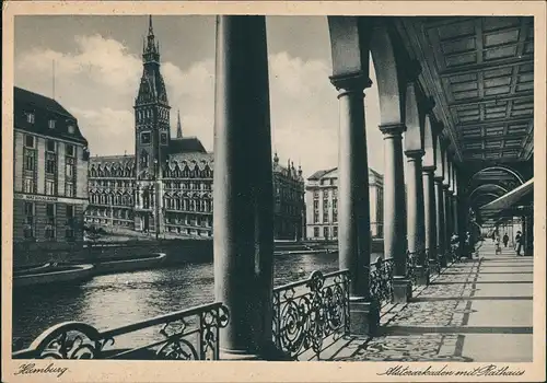 Ansichtskarte Hamburg Alsterarkaden, Rathaus 1929