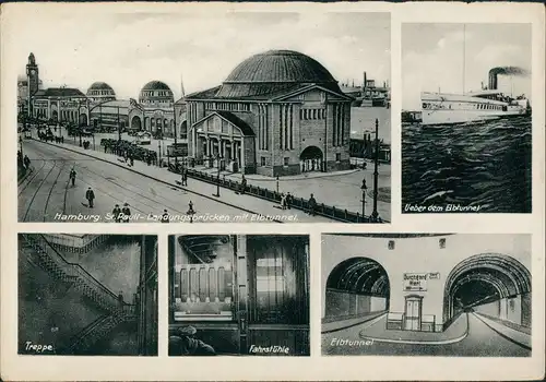 Ansichtskarte St. Pauli-Hamburg Elbtunnel, Treppe, Fahrstüle MB 1932