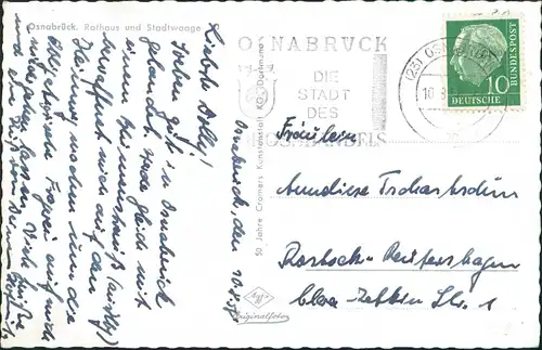 Ansichtskarte Osnabrück VW Käfer Rathaus 1958