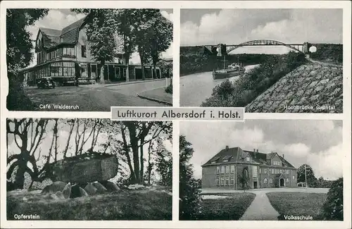 Ansichtskarte Albersdorf (Holstein) Cafe, Volksschule, Opferstein 1964