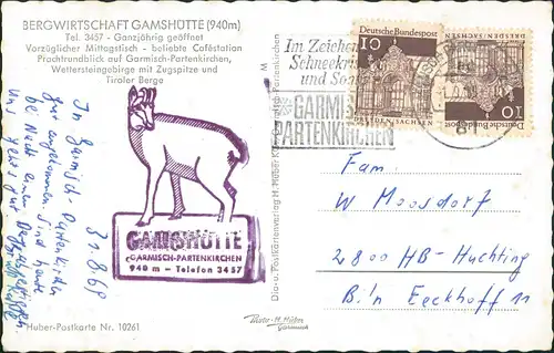 Ansichtskarte Garmisch-Partenkirchen Bergwirtschaft Gamshütte 1969