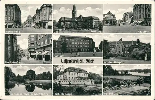 Ansichtskarte Buer-Gelsenkirchen Straßen, Postamt, Hospital 1958