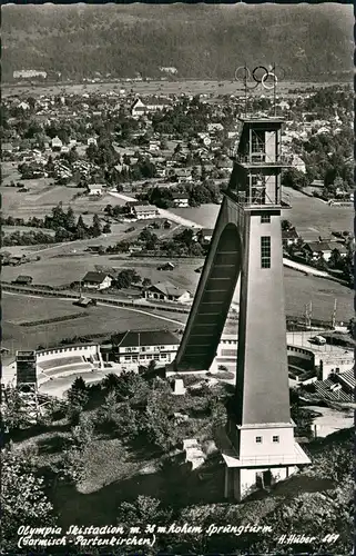 Ansichtskarte Garmisch-Partenkirchen Sprungschanze und Stadt 1964
