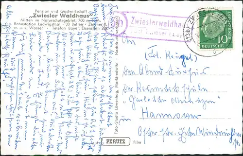 Ansichtskarte Ludwigsthal (Lindberg) Landpoststempel Zwiesler Waldhaus 1956