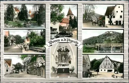 Ansichtskarte Vorra a. d. Pegnitz MB: Gaststätte, Straße und Umland 1962