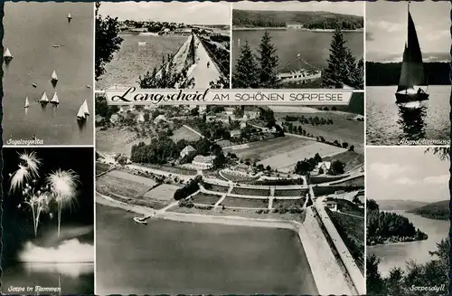 Ansichtskarte Langscheid Sorpsee Luftbild Camping Feuerwerk 1961
