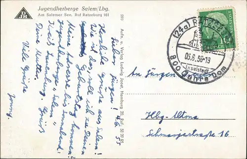 Ansichtskarte Ratzeburg Jugendherberge Salem Lauenburg 1956