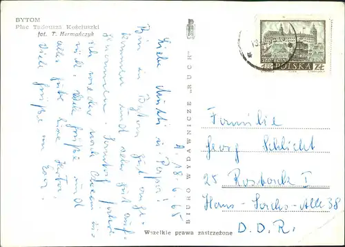 Postcard  Beuthen O.S. Bytom | Beuthn Plac Tadeusza Kościuszki 1965