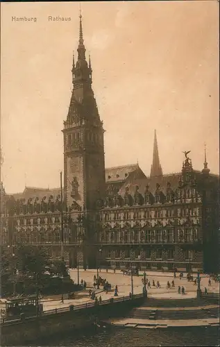 Ansichtskarte Hamburg Rathaus, Vorplatz - Straßenbahn 1913