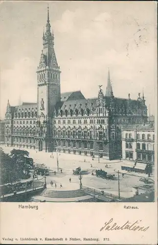 Ansichtskarte Hamburg Rathaus - Vorplatz - Restaurant 1903