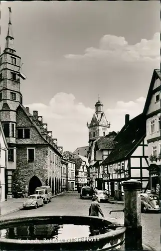 Ansichtskarte Korbach Straßenpartie am Rathaus VW Käfer 1958