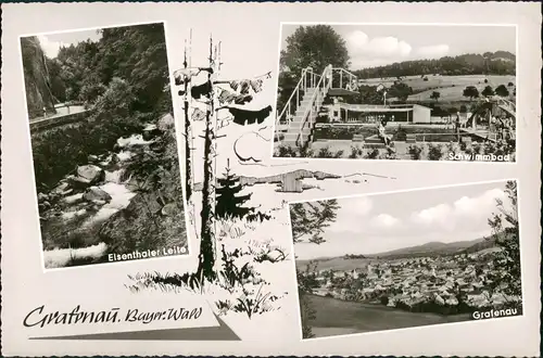 Ansichtskarte Grafenau (Niederbayern) 3 Bild: Stadt, Umland, Schwimmbad 1964